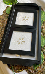 将图像加载到图库查看器中， Handcrafted Chikankari Tray with Two Coasters – Wooden Frame - HONC0310964
