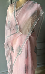 Load image into Gallery viewer, Amna Women&#39;s Lucknowi Handcrafted Pure Organza Silk Chikankari Saree - HONC0294413
