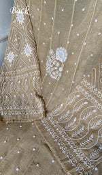Load image into Gallery viewer, Basma Women's Lucknowi Handcrafted Mul Chanderi Semi - stitched Chikankari Anarkali Full Set - HONC0355632