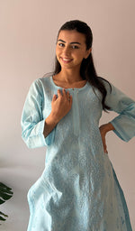 Load image into Gallery viewer, Women's Lakhnavi Handcrafted Cotton Chikankari Kurti - HONC0210174