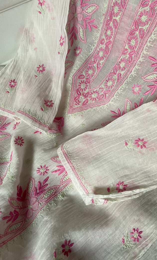 Women's Lakhnavi Handcrafted Mul Chanderi Semi - stitched Kurta And Dupatta Set- HONC0314876
