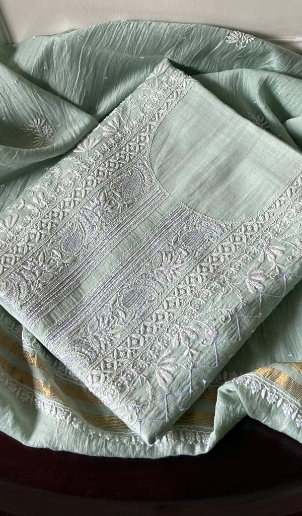Women's Lakhnavi Handcrafted Mul Chanderi Kurta And Dupatta Set - HONC0288993