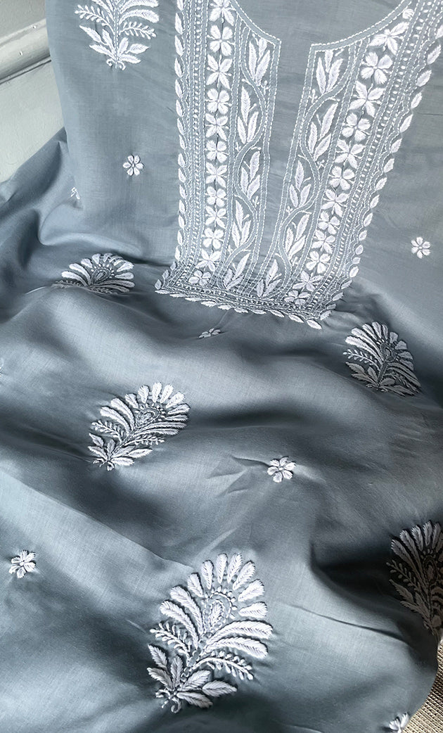 Women's Lakhnavi Handcrafted Cotton Chikankari Unstitched Kurti Fabric - HONC0318762