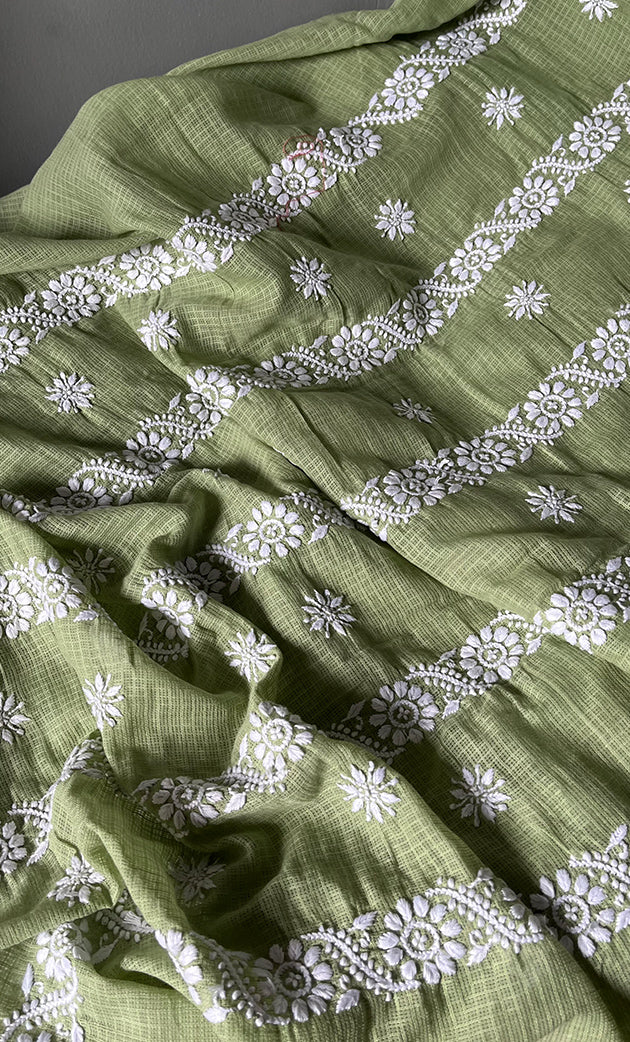 Women's Lucknowi Handcrafted Kota Cotton Chikankari Unstitched Kurta And Dupatta Set - HONC0312640