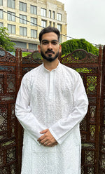 Load image into Gallery viewer, Men&#39;s Lucknowi Handcrafted Cotton Chikankari Kurta - HONC0295480
