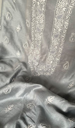 Load image into Gallery viewer, Women's Lucknowi Handcrafted Chanderi Silk Unstitched Chikankari Kurta and Dupatta Set- HONC0288648