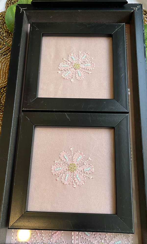 Handcrafted Chikankari Tray with Two Coasters – Wooden Frame - HONC0254752