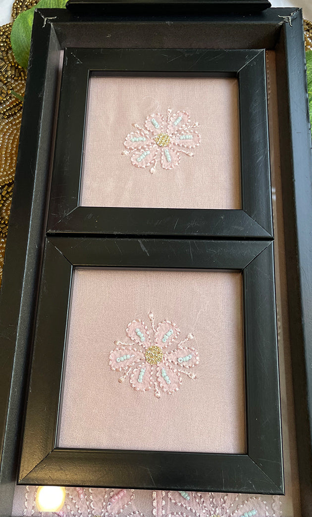 Handcrafted Chikankari Tray with Two Coasters – Wooden Frame - HONC0254752