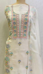 将图像加载到图库查看器中， Women&#39;s Lakhnavi Handcrafted Pure Organza Chikankari Unstitched Kurta And Dupatta Set - HONC0147631
