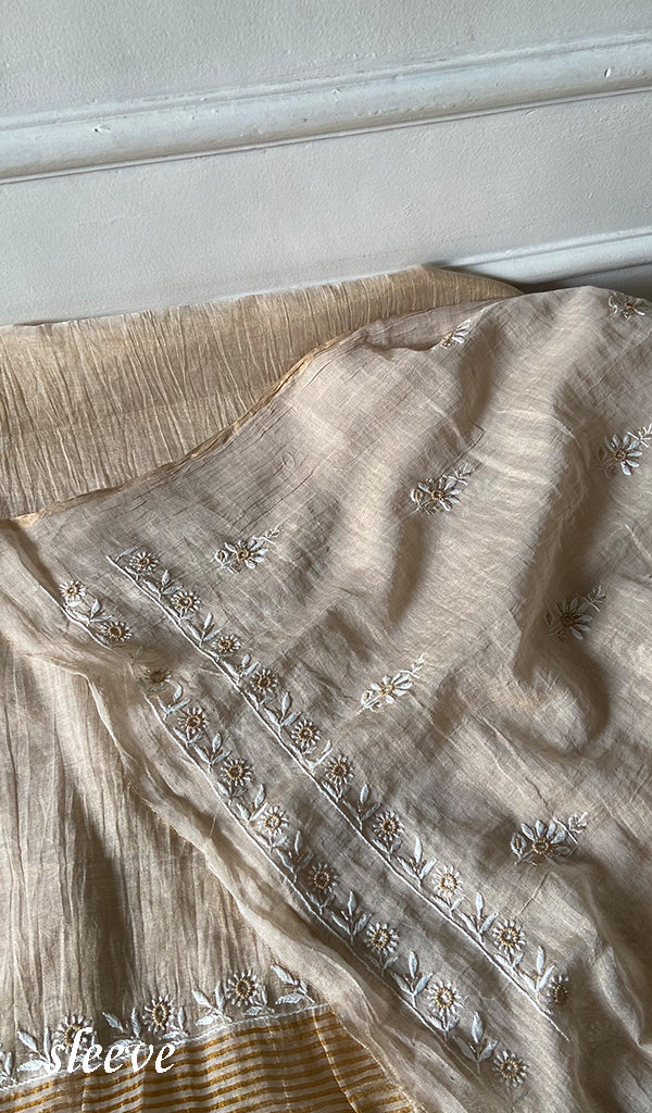 Women's Lakhnavi Handcrafted Tissue Chanderi Chikankari Unstitched Kurta Dupatta Set - HONC0352167