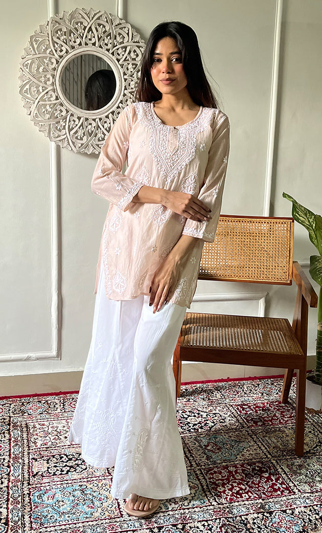 Ishani Women's Lakhnavi Handcrafted Mul Chanderi Chikankari Top - HONC0325397