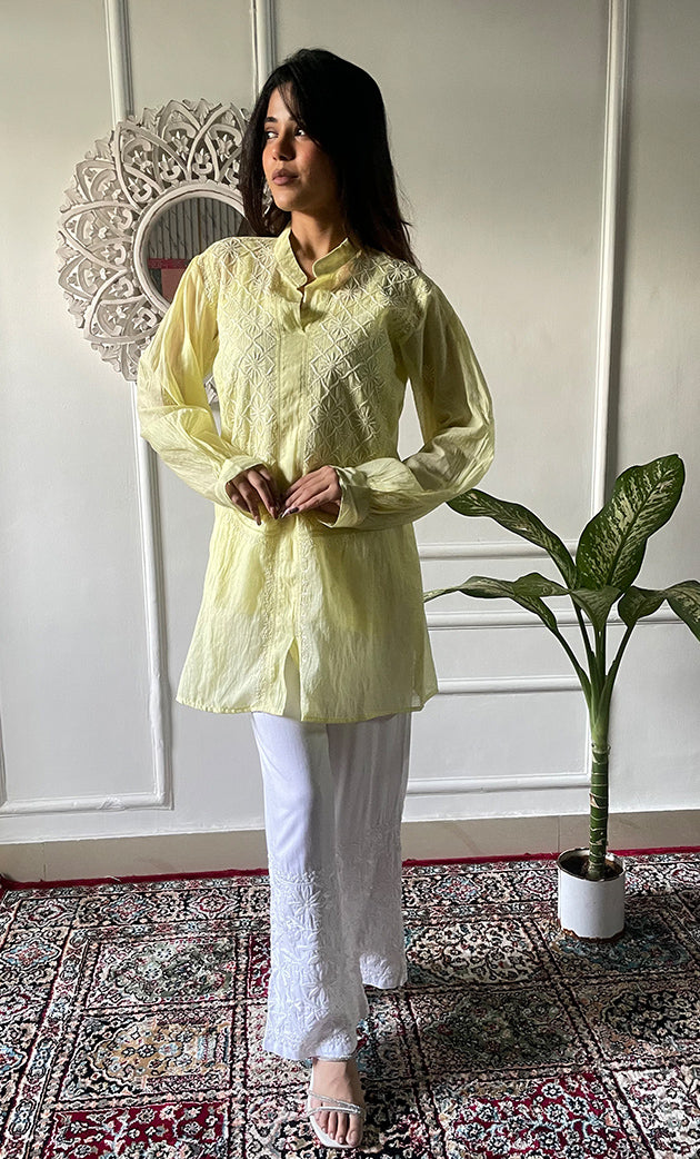 Eshita Women's Lakhnavi Handcrafted Mul Chanderi Chikankari Top - HONC0312909