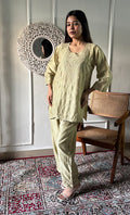 Imara Women's Lakhnavi Handcrafted Chanderi Silk Chikankari Top And Pant Set - HONC0340438