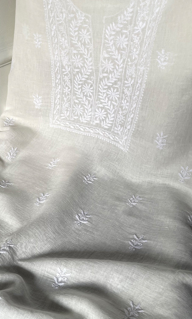 Women's Lakhnavi Handcrafted Cotton Chikankari Unstitched Kurti Fabric - HONC0324597