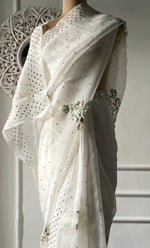 Load image into Gallery viewer, Women&#39;s Lucknowi Handcrafted Pure Organza Silk Chikankari Saree - HONC0329245

