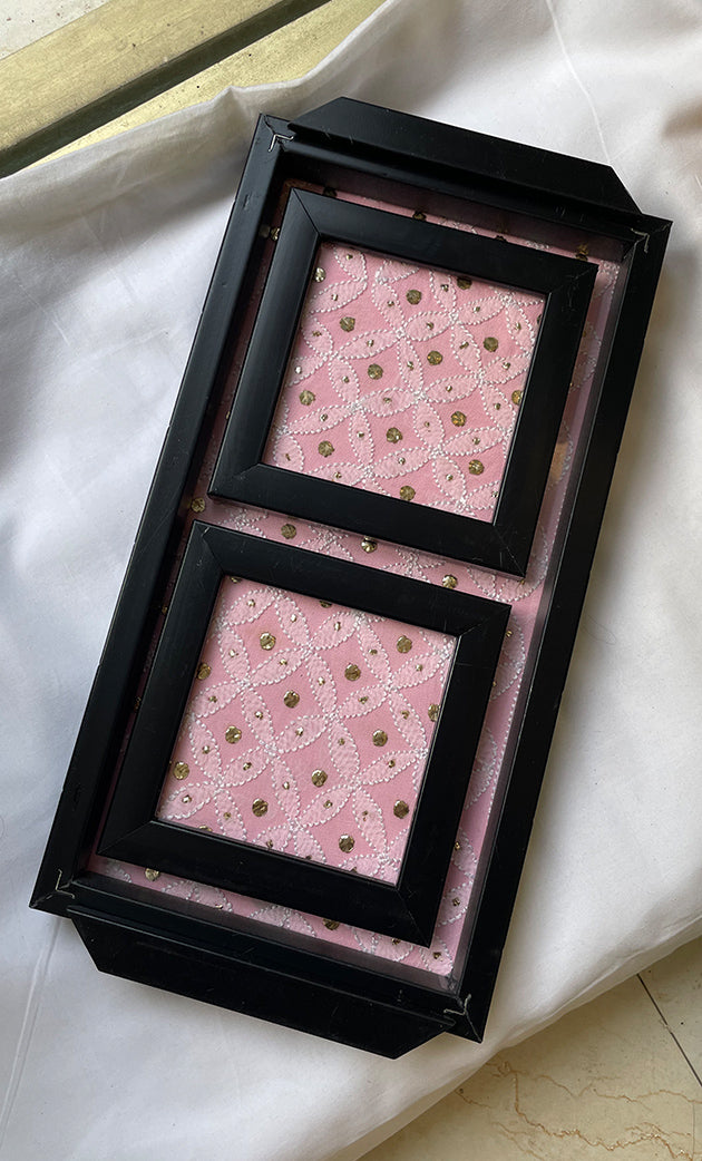 Handcrafted Chikankari Tray with Two Coasters – Wooden Frame - HONC0295553