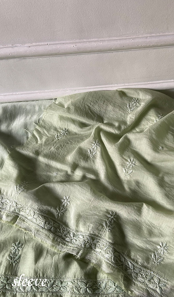 Women's Lakhnavi Handcrafted Muslin Unstitched Chikankari Full Suit - HONC0344376