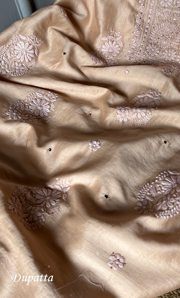 Baseema Women's Lucknowi Handcrafted Chanderi Silk Chikankari Full Suit Material - HONC0290039