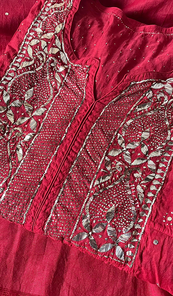 Women's Lakhnavi Handcrafted Mul Chanderi Semi - Stitched Kurta And Dupatta Set - HONC0267213