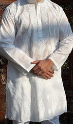 Load image into Gallery viewer, Men&#39;s Lucknowi Handcrafted Cotton Chikankari Kurta - HONC0215678
