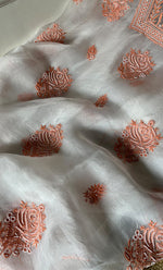 Load image into Gallery viewer, Women&#39;s Lakhnavi Handcrafted Pure Organza Chikankari Unstitched Kurta And Dupatta Set- HONC0299225
