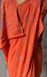 Load image into Gallery viewer, Women&#39;s Lakhnavi Handcrafted Viscose Georgette Chikankari Saree - HONC0290058
