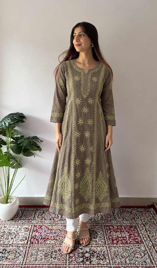 Women's Lucknowi Handcrafted  Cotton Chikankari Dress - HONC0301082