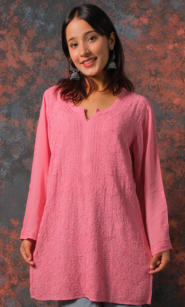 Women's Lucknowi Handcrafted Viscose Georgette Chikankari Top - HONC0327546