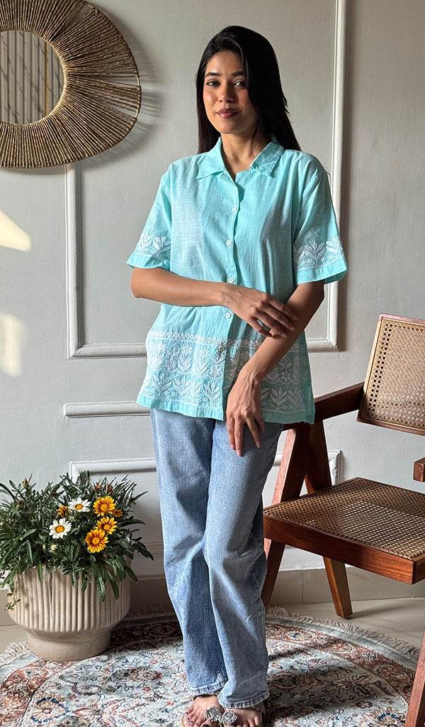 Arushi Women's Lakhnavi Handcrafted Cotton Chikankari Relax fit Shirt - HONC0354142
