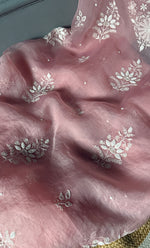 Load image into Gallery viewer, Women&#39;s Lakhnavi Handcrafted Pure Organza Chikankari Unstitched Kurta And Dupatta Set- HONC0305193
