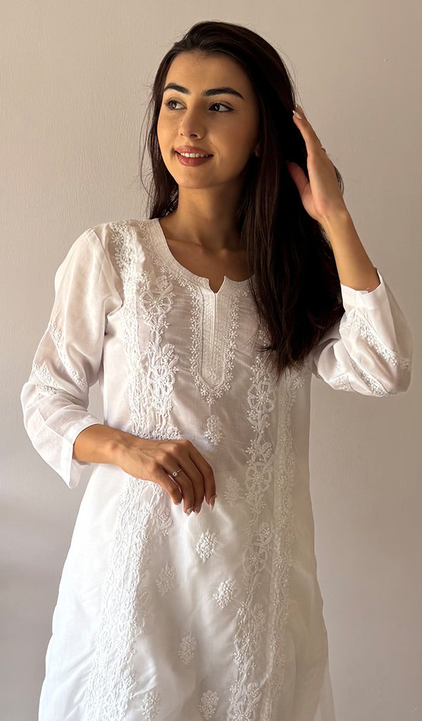 Women's Lakhnavi Handcrafted Cotton Chikankari Kurti - HONC0364203