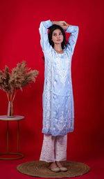 将图像加载到图库查看器中， Rehnuma Women&#39;s Lucknowi Handcrafted Modal Silk Chikankari Gown - HONC0200262

