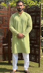 Load image into Gallery viewer, Men&#39;s Faux-Georgette Hakoba Kurta - HONC0261843
