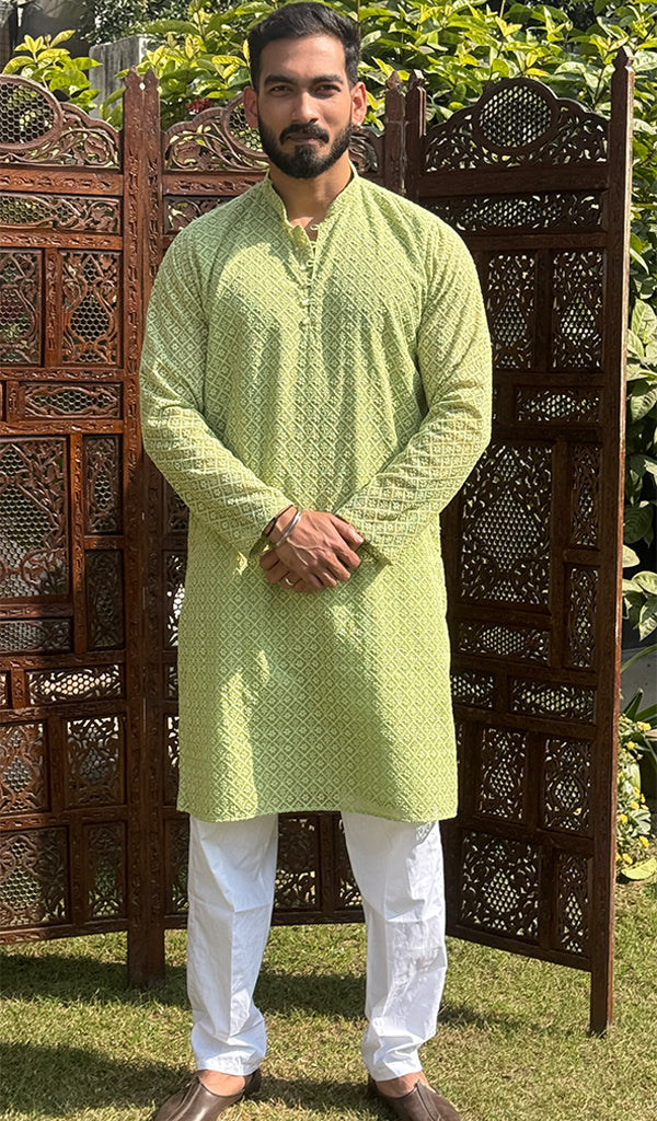 Men's Faux-Georgette Hakoba Kurta - HONC0261843