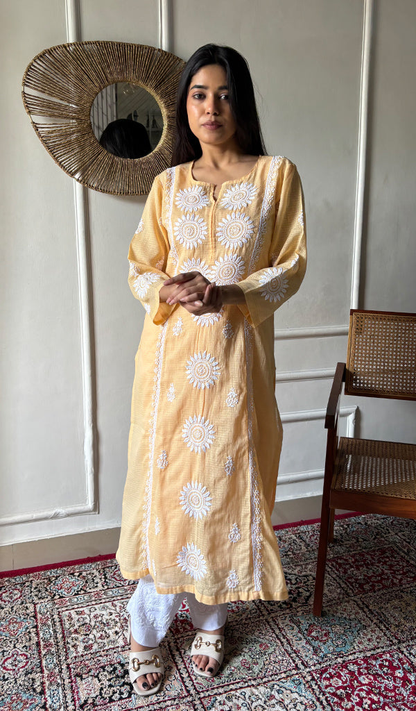 Naima Women's Lakhnavi Handcrafted Kota Cotton Chikankari Kurti - HONC0360457