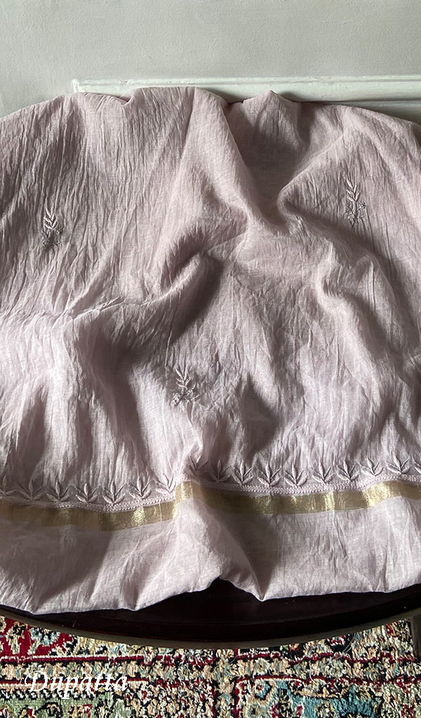 Pure Mul Chanderi Chikankari 3 Pc Unstitched Suit Set