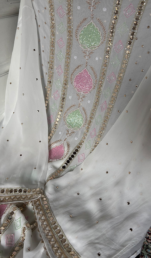 Women's Lucknowi Handcrafted Viscose Georgette Unstitched Chikankari Kurta and Dupatta Set- HONC0329581