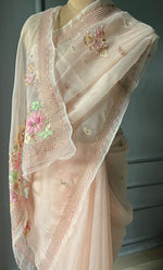 Load image into Gallery viewer, Women&#39;s Lucknowi Handcrafted Pure Organza Silk Chikankari Saree - HONC0282492
