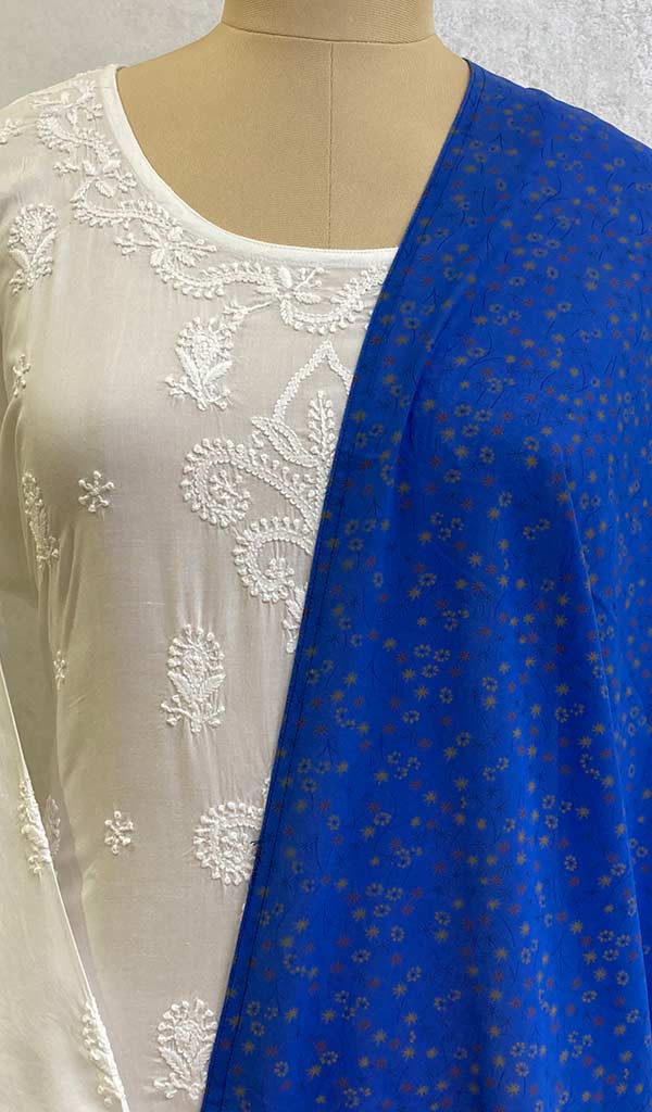 Lucknowi 手工绉纱 Chikankari 披肩 - HONC041041