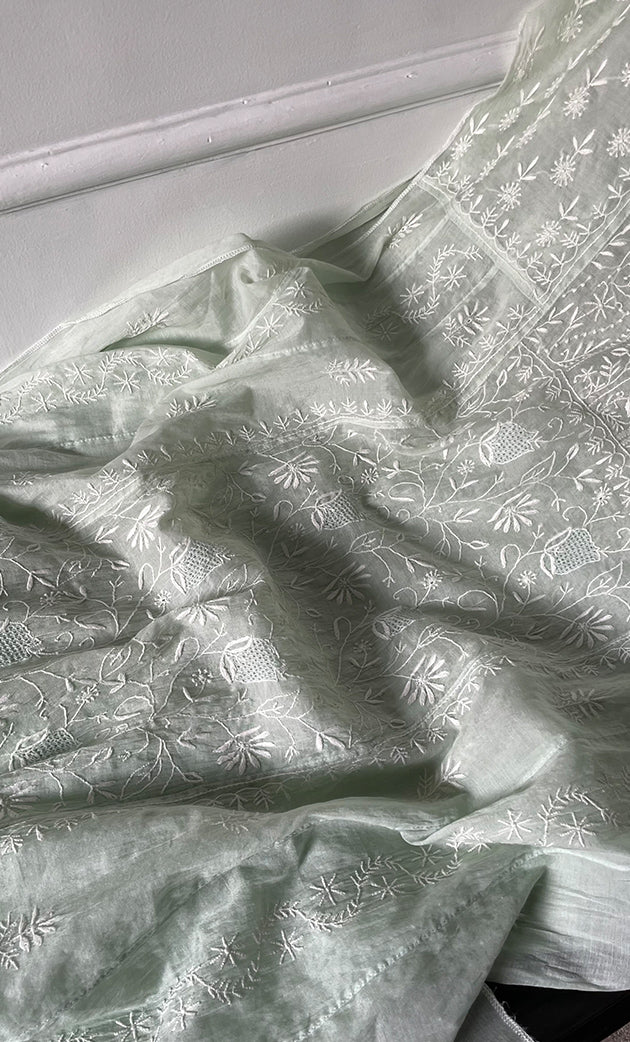 Women's Lakhnavi Handcrafted Mul Chanderi Semi - Stitched Anarkali And Dupatta Set - HONC0304460