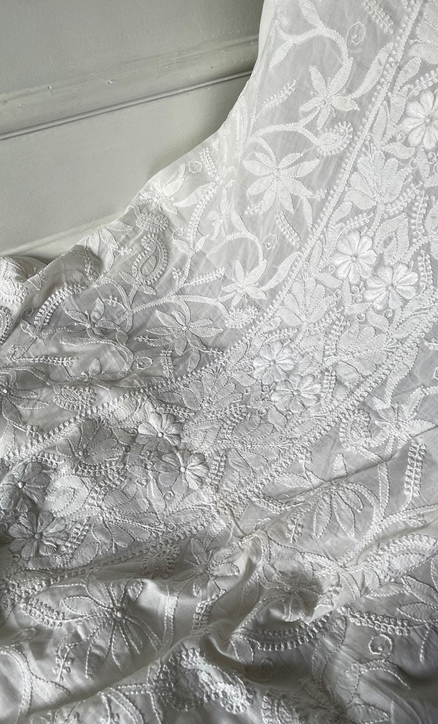 Women's Lakhnavi Handcrafted Cotton Chikankari Unstitched Kurti Fabric - HON0318055