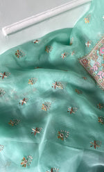 Load image into Gallery viewer, Women&#39;s Lakhnavi Handcrafted Pure Organza Chikankari Unstitched Kurta And Dupatta Set- HONC0326296
