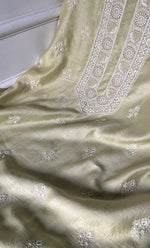将图像加载到图库查看器中， Lucknowi Handcrafted Chanderi Silk Chikankari Unstitched Unisex Kurta Fabric - HONC0275124