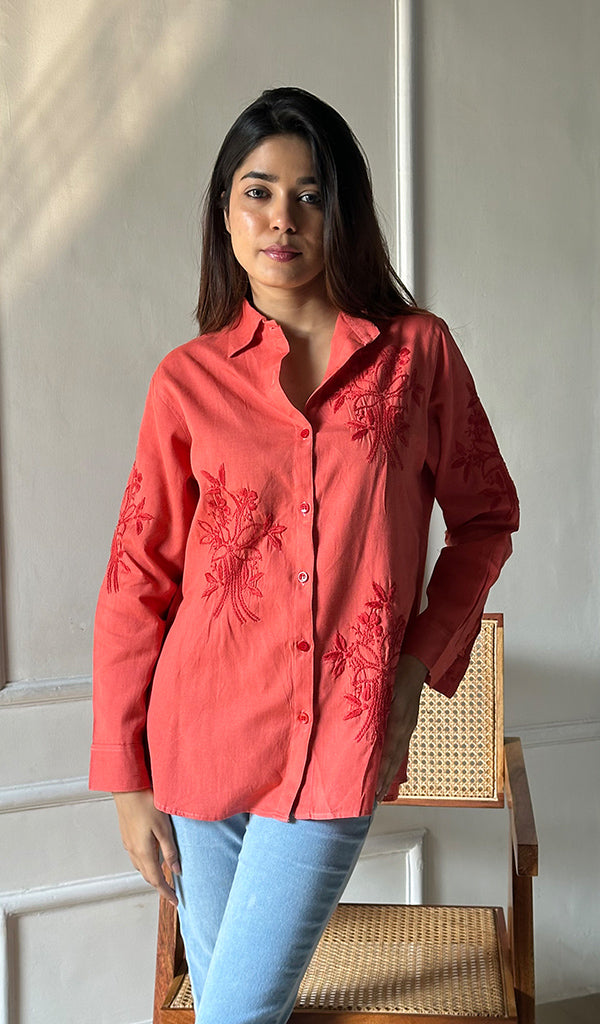 Women's Lucknowi Handcrafted Slub Cotton Chikankari Top - HONC0299142