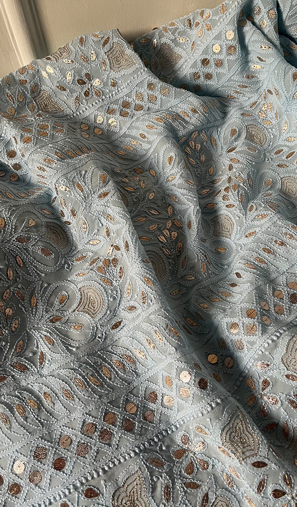 Women's Lakhnavi Handcrafted Viscose Georgette Chikankari Full Suit Material - HONC0270927