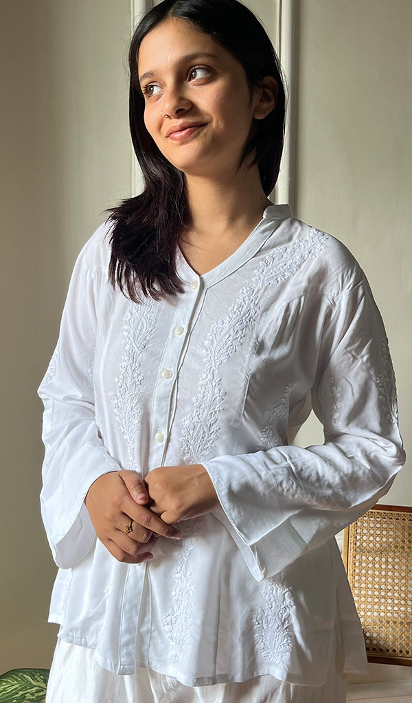 Women's Lakhnavi Handcrafted Modal Cotton Chikankari Top - HONC0287585