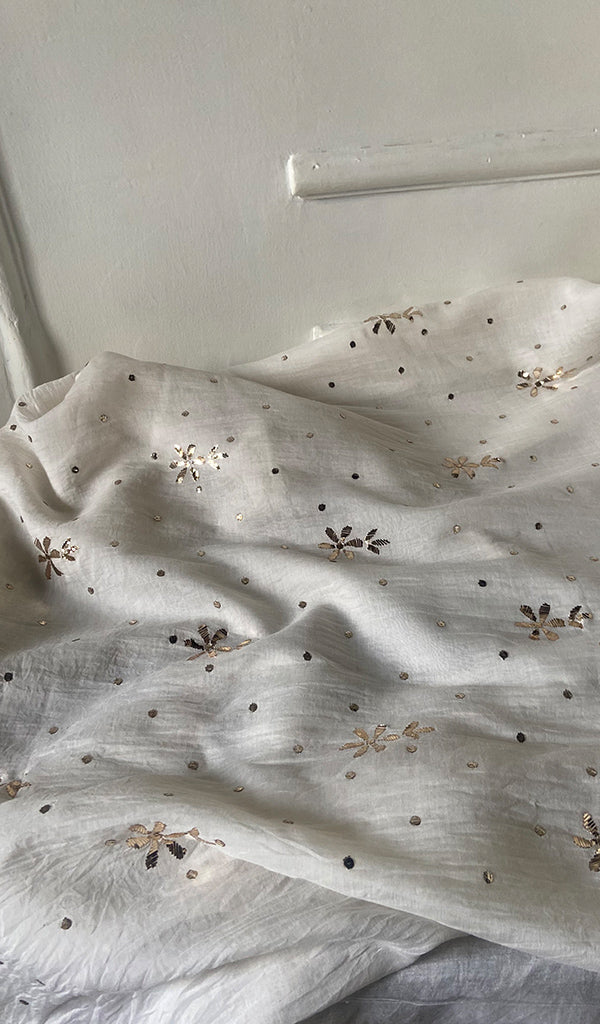 Women's Lakhnavi Handcrafted Mul Chanderi Unstitched Kurta And Dupatta Set - HONC0337819