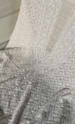 将图像加载到图库查看器中， Lucknowi Handcrafted Pure Silk Georgette Chikankari Unstitched Men's Kurta Fabric - HONC0284198