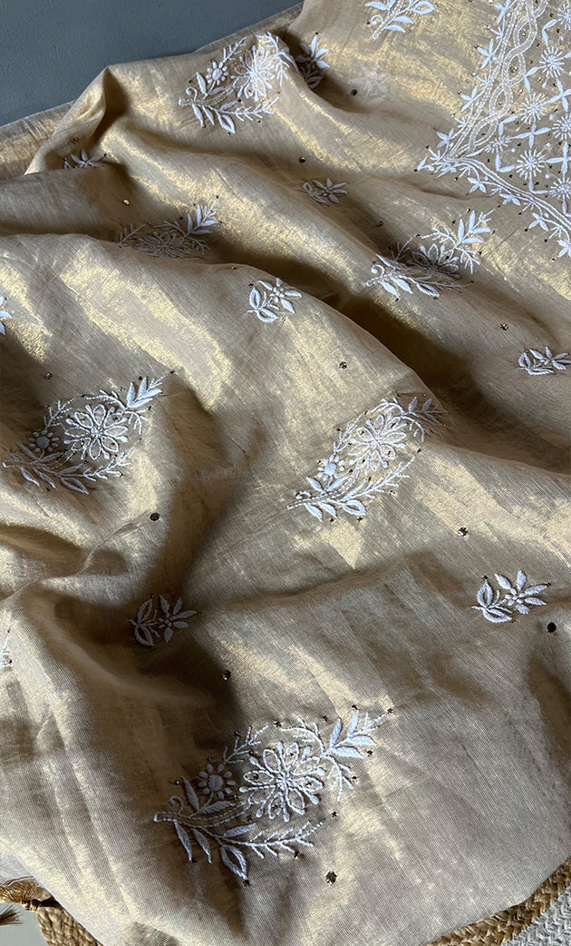 Women's Lakhnavi Handcrafted Tissue Chanderi Unstitched Kurta And Dupatta Set - HONC0278193