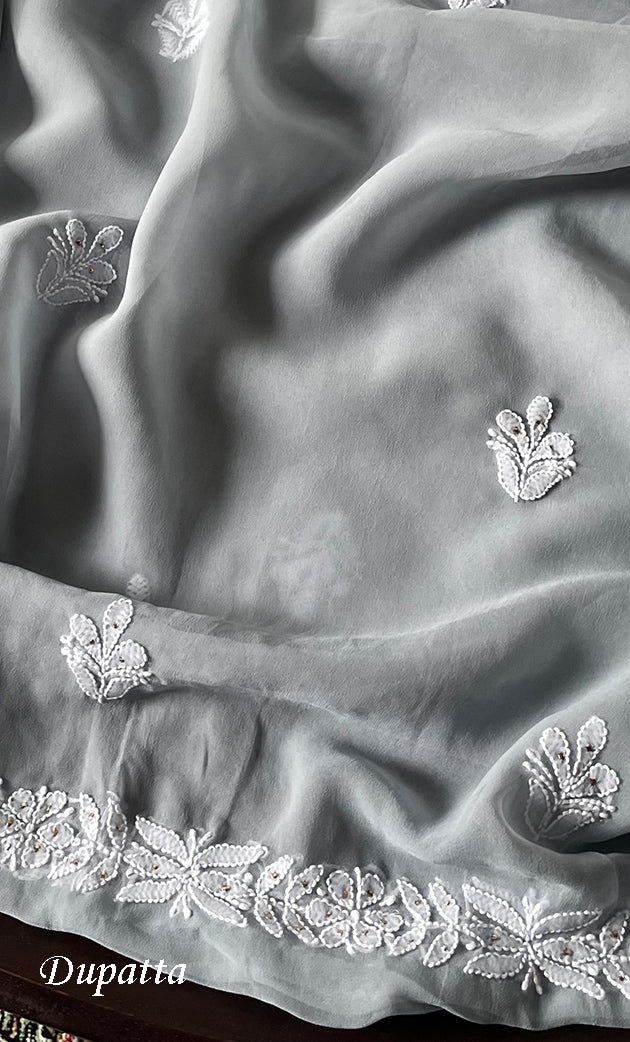 Women's Lucknowi Handcrafted Faux-Georgette Chikankari Suit Material - HONC0263367